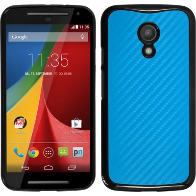 Produktbild von PhoneNatic Case kompatibel mit Motorola Moto G 2014 2. Generation - Hülle blau Carbonoptik Hard-case + 2 Schutzfolien
