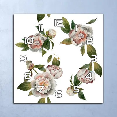 Produktbild von Deko Glasuhr Wanduhr 30x30 Pfingstrosen Blumen Quarz Küchenuhr Bürouhr