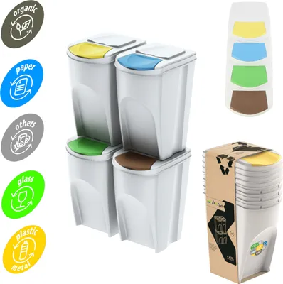 Obrázek produktu pro 140 L Litrové Odpadkové Koše 4X35 Litrů Bílé Barvy Klapky