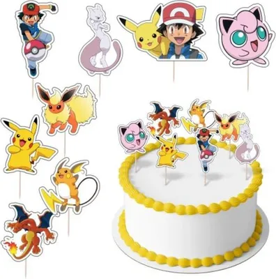 Produktbild von Topper mit dem Motiv Pokemon Papier Figuren  8 Stueck Geburtstagskuchen Torten Cake Boys Junge süss Deko (PokeT)