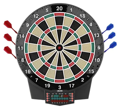 Immagine prodotto di Tabellone elettronico per freccette VEVOR, tabellone elettronico da 393 mm con 43 giochi e oltre 320 varianti per un massimo di 8 giocatori, 6 freccette con voli e 50 punte di ricambio, tabellone segnapunti a colori LCD