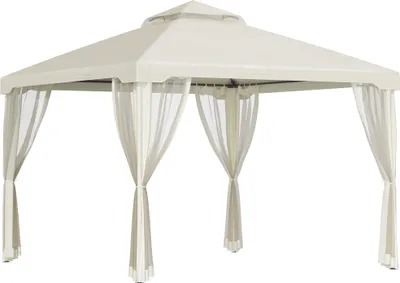 Produktbild von Pavillon mit Doppeldach, ca. 3x3 m Wasserdicht Stabil Winterfest Gartenpavillon mit Moskitonetz, Seitenteile, Garten-Pavillon aus Metall, für Garten, Terrasse, Cremeweiß