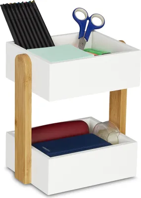 Produktbild von Relaxdays Schreibtisch Organizer mit 2 Fächern aus Bambus MDF, 25 x 22.5 x 16.5 cm (H x B x T) für Büro & Kinderzimmer