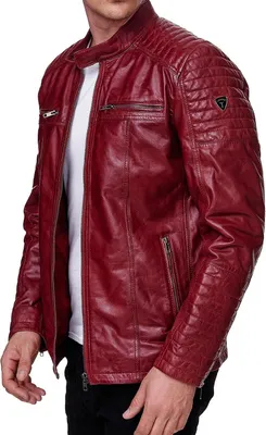 Productafbeelding van Herenjack van leer in biker-stijl, wijnrood overgangsjack met meerdere zakken en ritssluitingen