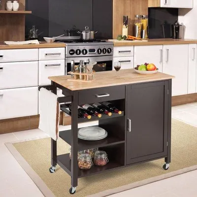 Image de Meuble de cuisine en bois noir avec tiroir et plan de travail