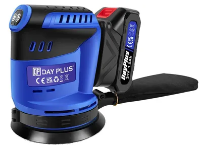 Obrázek produktu pro Excentrická bruska – akumulátor 21 V Li-Ion 1,5 Ah – 3000 W – 125 mm, 8 otvorů – 3 rychlosti 7000/9500/11000 ot./min – amplituda 2,8 mm