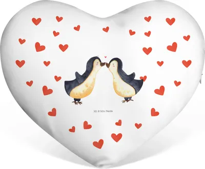 Produktbild von Mr. & Mrs. Panda Kuschelkissen Pinguin Liebe - Weiß - Geschenk, Sofakissen, Valentinstags Kissen, Pinguine, dekoartikel, Vertraut, Freundin, Hochzeitstag, Liebeskissen