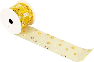 Zdjęcie produktu dla Wstążka Dekoracyjna Wiosenna Wielkanocna Żółta z Wzorem Kwiatowym 2 cm