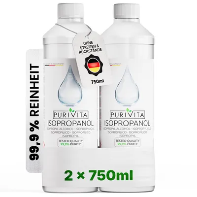 Produktbild von PURIVITA® Isopropanol 99,9 % Reinigungsalkohol, Entfetter für Elektronik, 2 x 750 ml
