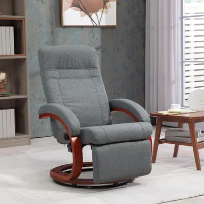 Produktbild von Relaxsessel drehbar 360° mit klappbarer Fußstütze, Fernsehsessel Liegesessel Leinenoptik, Grau | 86x68x100 cm | 135° neigbar | bis 140 kg