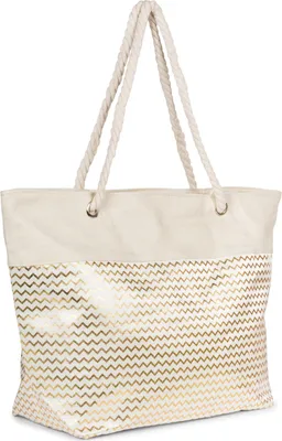 Produktbild von styleBREAKER XXL Strandtasche mit metallic Zick-Zack Muster | große Damen Schultertasche mit Kordelgriffen & Reißverschluss | Shopper 58,5 x 36,5 x 16 cm