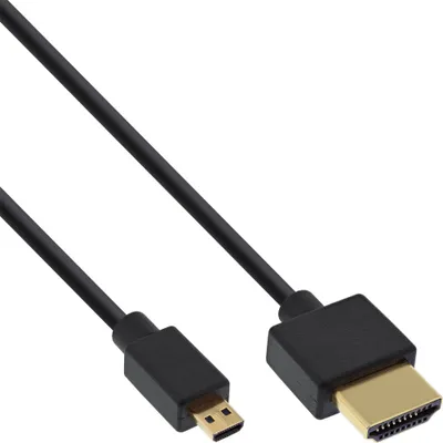 Image de InLine® 17555D Câble HDMI Superslim A à D, HDMI High Speed avec Ethernet, Premium, noir / or, 0,5m