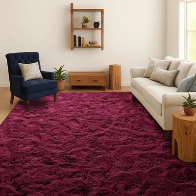 Zdjęcie produktu dla Omgoods - Dywan do salonu, wysokiej jakości - Możliwość prania, antypoślizgowy, pluszowy, 120x180 cm, kolor bordo