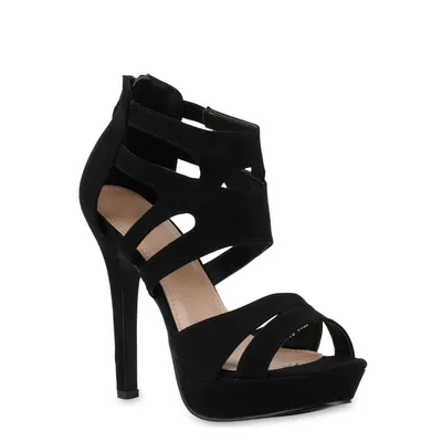 Produktbild von Mytrendshoe Damen Plateausandaletten Stilettos Cut-Outs Schuhe Sandaletten 811837, Farbe: Schwarz, Größe: 38