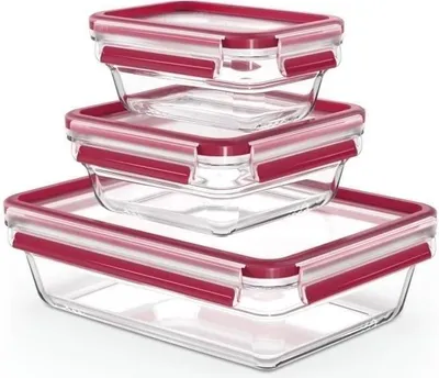 Zdjęcie produktu dla Tefal MasterSeal N10509, Zestaw, Prostokątny, Czerwony, Przezroczysty, Szkło, 420 °C, -40 - 420 °C