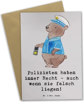 Produktbild von Mr. & Mrs. Panda babykarte Polizist Humor - Grau Pastell - Geschenk, handgefertigte Geschenke, Scherzhaft, Beruf, mit Herz, einladungskarten, Dankbarkeit, hochzeitskarten