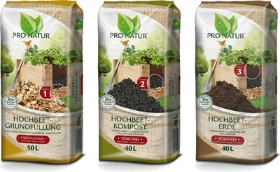 Produktbild von Pro Natur Hochbeet Erde Set zur Komplett Befüllung 50 l Grundfüllung + 40 l Kompost + 40 l Erde