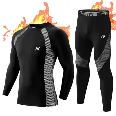 Produktbild von Herren Thermounterwäsche Funktionsunterwäsche Atmungsaktiv Thermo Unterwäsche Baselayer-Set-Schwarz-M