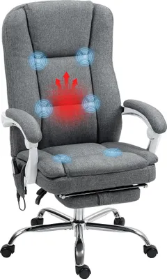 A gray office chair with massage and heating features, shown from a front-diagonal angle.