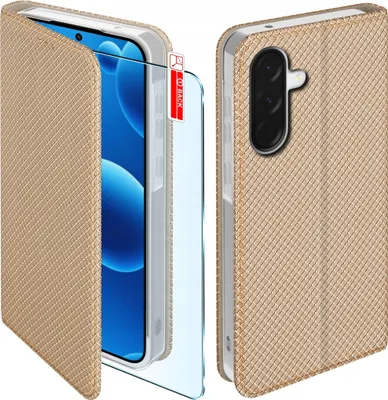 Zdjęcie produktu dla Etui z klapką do Samsung A56 5G Zamykane Złote Futerał + Szkło 9H