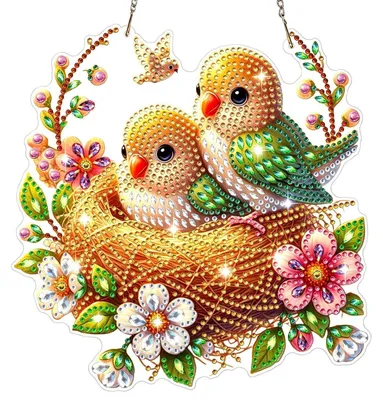 Produktbild von Diamant Painting Anhänger Blumen Vogel Valentinstag Fensterbilder Hängendes Ornament Basteln Geschenk