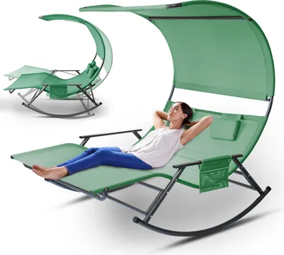 Produktbild von TolleTour Doppel Sonnenliegec Doppelliege ergonomischGebogenes Design für 2 Personen  Sonnenliege Gartenbett mit Sonnendach Garden wetterfest 250kg max. Grün