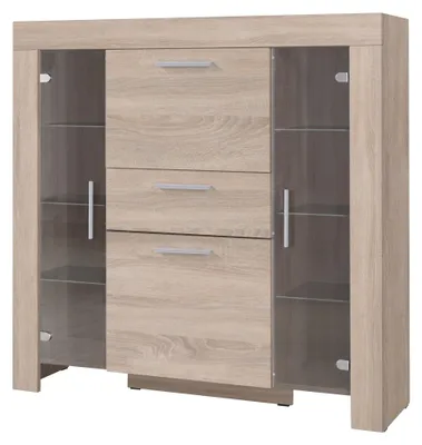 Produktbild von Cezar Highboard 130 cm mit 2 Glastüren, Klappe und Schublade – Sonoma Eiche