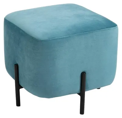 Image de Pouf en velours avec pieds en acier | Couleur : turquoise | Dimensions : 44,5 x 44,5 x 41,5 cm