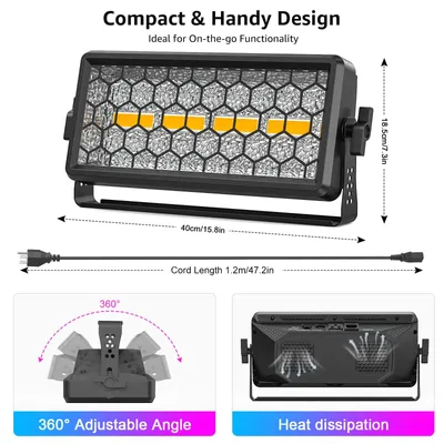 Image de Éclairage de scène rétro RGB-COB - Projecteur mural DMX - 150 W - Stroboscope - Monocouleur/Multicolore - Prise EU - 1 pièce