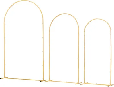 Produktbild von SucceBuy Hochzeitsbogen 3er-Set, 2,2/2/1,8 m, goldfarbener Metallbogen, Hintergrundständer, Ballonbogen für Feiern, Hochzeiten, Geburtstage, Abschlussfeiern und Zeremonien
