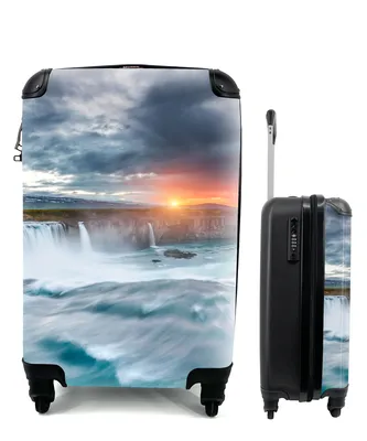 Produktbild von MuchoWow® Koffer Handgepäck Trolley Rollkoffer Kleine Reisekoffer mit 4 Rollen - Wasserfall - Sonnenuntergang - Natur - Wasser - Cabin Size < 55x40x23 cm & 55x40x20 cm - Fotokoffer - Kabinenkoffer - Boardgepäck - Reise-Box - Reisekoffer - Reisegepäck - Koffer mit Bild - Trolley für Kinder