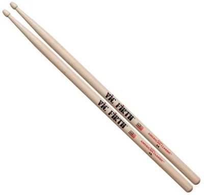 A pair of wooden drumsticks on a white background.