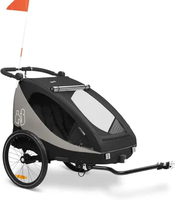 Image de Remorque pour vélo pour enfants - Poussette - Famille active - Conception 2 en 1 - Pour 2 enfants - Noir