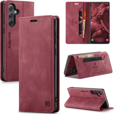 Produktbild von Galaxy A35 Hülle, Retro Kunstledertasche Stand Schutzhülle für Samsung Galaxy A35 Rot