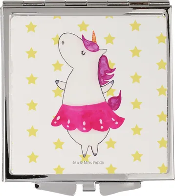 Produktbild von Mr. & Mrs. Panda Frauen Spiegel Einhorn Ballerina - Weiß - Geschenk, Geburtstag, Handtaschenspiegel, Einhörner, Handspiegel, Kosmetikspiegel, Party, Unicorn, klappbar
