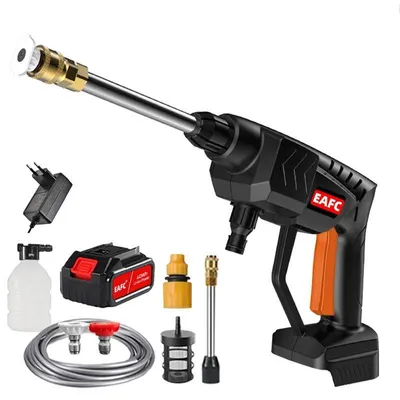Immagine prodotto di Idropulitrice portatile - Pistola lavacarrozze senza fili da 21 V - Pressione 60 bar - Batteria da 40 Wh - Motore universale - Con accessori - Rosso