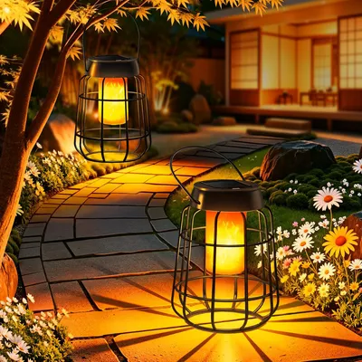 2 Solarleuchten mit Flammeneffekt, IP65, für Garten & Terrasse