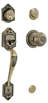 Türgriff-Set Parthenon mit Knopf, Riegelschloss, Antikmessing