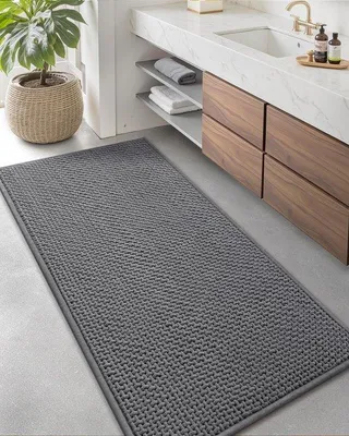Immagine prodotto di Tappetino da bagno e doccia in chenille Ibenzoa®, 44 x 120 cm – morbido, assorbente, antiscivolo, ad asciugatura rapida, grigio, lavabile in lavatrice