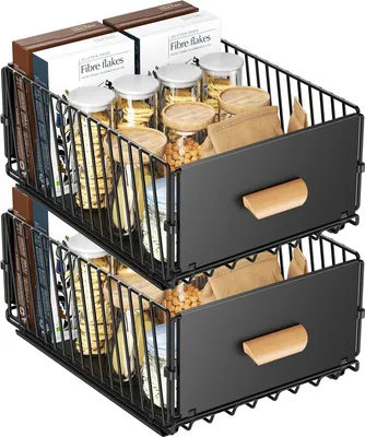 Immagine prodotto di Cassetti estraibili telescopici per cucina - Set di 2 organizer estraibili per armadi - Ripiano scorrevole - Lunghezza regolabile - Montaggio con adesivo - Con maniglia