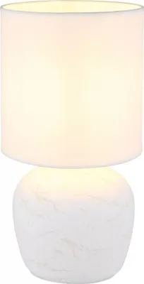 Image de Lampe de table, céramique, textile blanc, H 31,5 cm