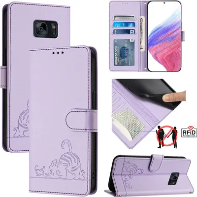 Image de Etui en cuir pour Samsung Galaxy S7, étui à rabat avec fonction stand et portefeuille Violet