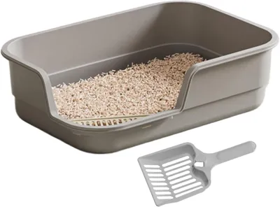 Produktbild von Große Katzentoilette mit hohen Seitenwänden, niedrigem Einstieg und hohen Rändern, geeignet für Katzen und ältere Haustiere in Innenräumen.