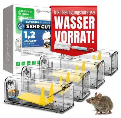 Produktbild von Heimwert Lebendfalle Maus Mausefalle 4erSet - mit Wasser Speicher + Köderbox + Ventilationsöffnungen - Mäuse Lebendfalle mit Quick Release Ausgang ohne Mäuse Kontakt I Mausefallen Lebendfallen Set