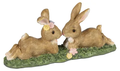 Produktbild von Dekofigur Hasenpaar liegend L. 20cm creme braun aus Kunststein Formano F26