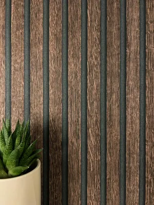 Produktbild von NEWROOM Tapete Braun Vliestapete Paneele - Holzwandpaneele Skandinavisch Dunkelbraun Schwarz Lamelle Streifen Wandpaneele Streifen Holzpaneele