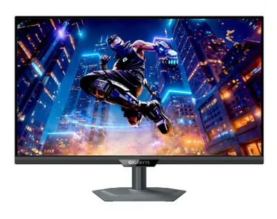 A gaming monitor displaying a vibrant, action-packed scene.