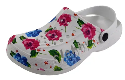 Produktbild von Alb Trade Damen Freizeitclogs, Größe 39, Rot/Blau, aus EVA, mit Fersenriemen, pflegeleicht, bequem, profilierte Sohle, leicht