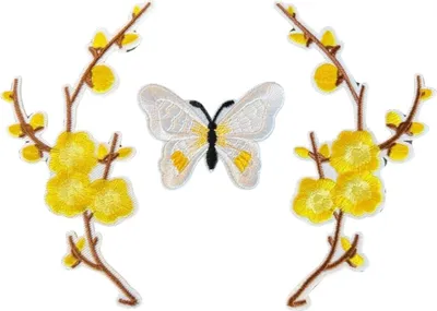 Produktbild von Blüten-Schmetterling-Gelb-Weiß-Emblem-Patch-Set zum Aufbügeln