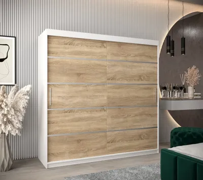 Produktbild von Kleiderschrank ENNI – Breite 200 cm, weiß / Eiche sonoma